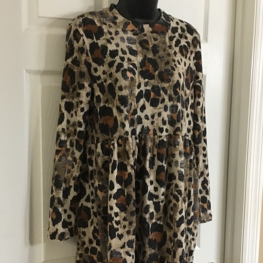 Entro Leopard Gathered Waist Sweater Dress/Tunic